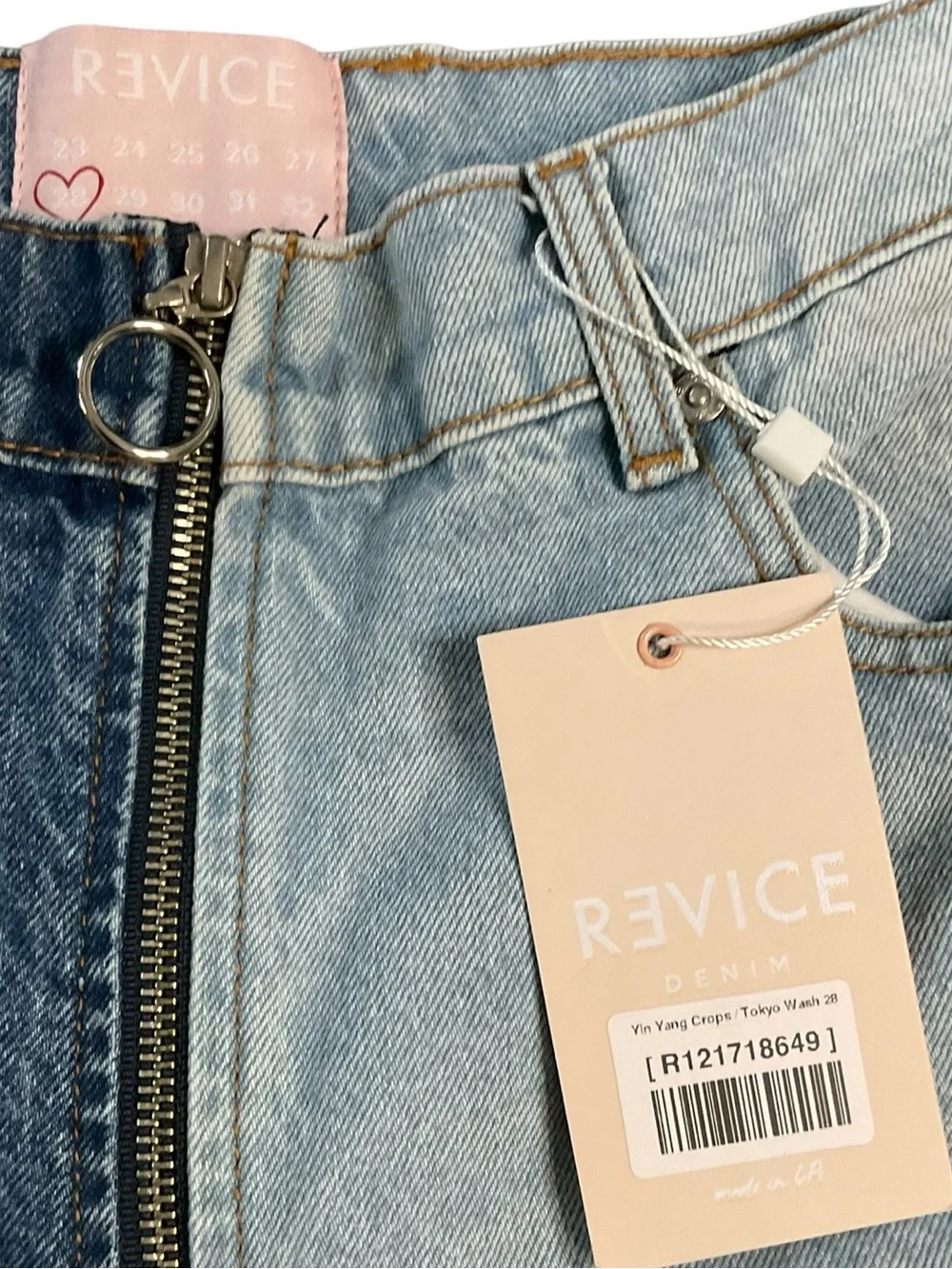 REVICE Ying Yang Crops Tokyo Wash Two-Tone High-Rise Jeans in Dark & Light Blue